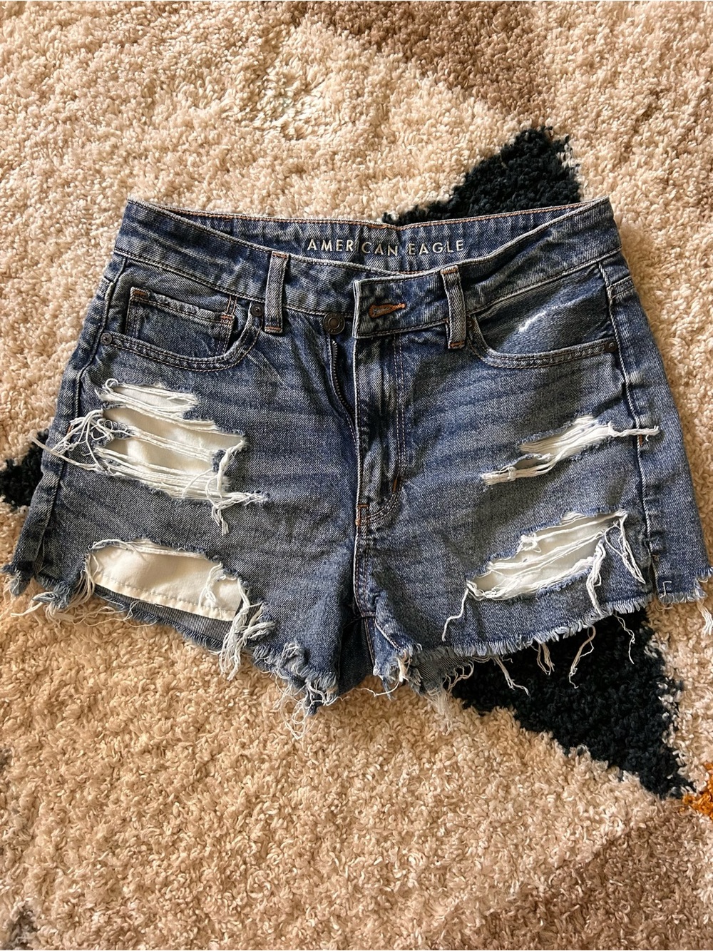 American Eagle Outfitters Ripped Dark Blue Denim Shorts